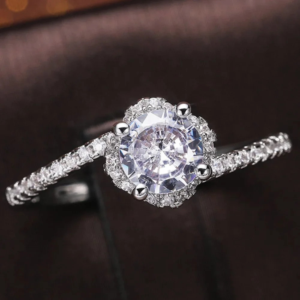 😍Beautiful CZ Diamond Twisted Macro Pave Silver Pure Flower Wedding Ring, K844